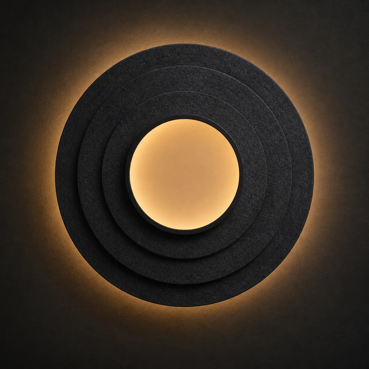 Concept render of the Acoustic Aureole Frame glowing within a charcoal felt field