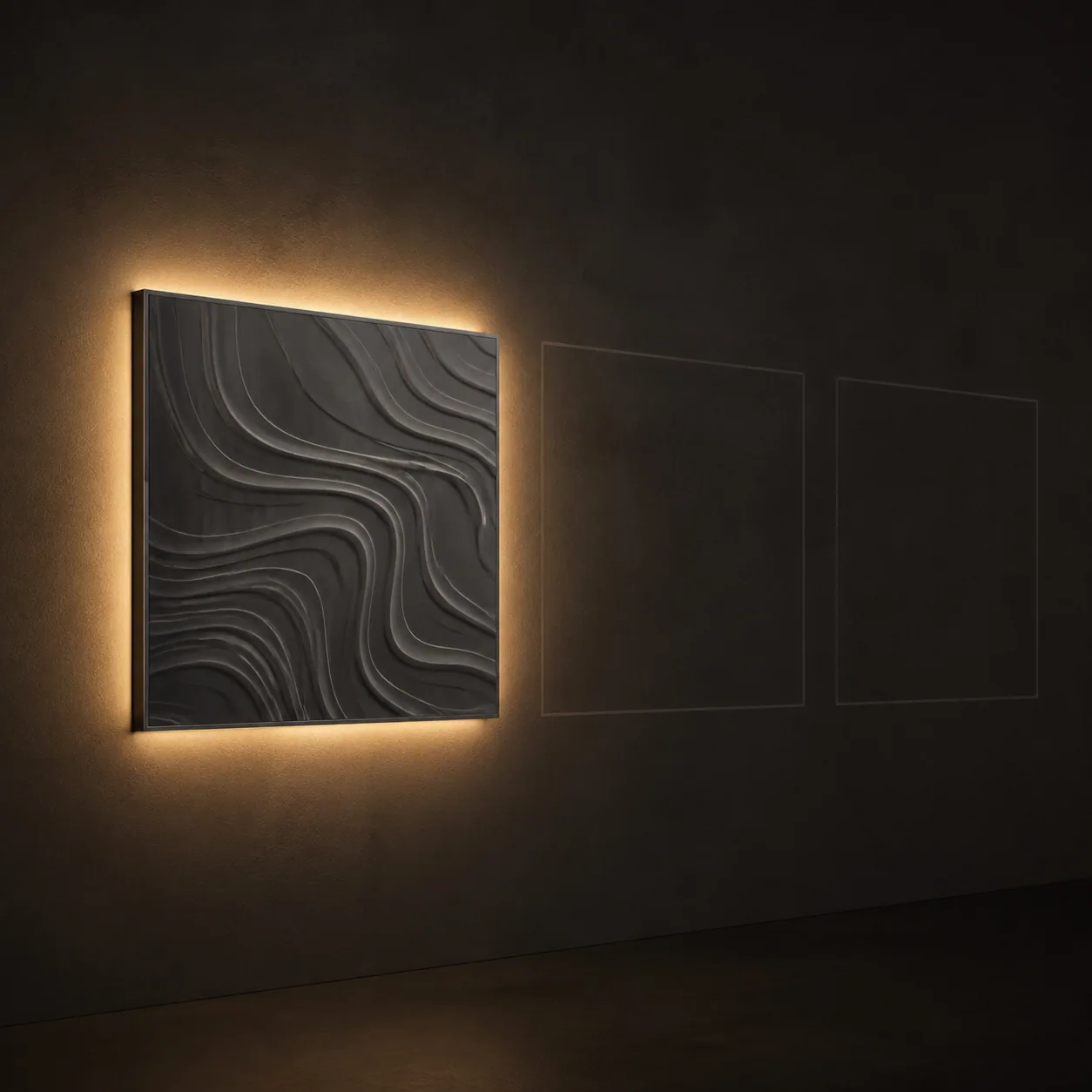 Concept render of one Luminous Wall Tile glowing as the beginning of a modular wall field